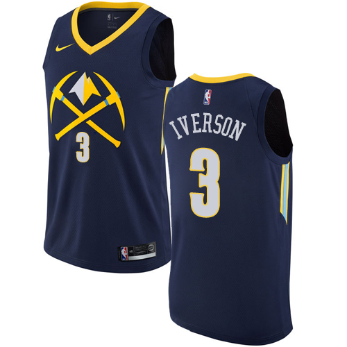 Men's Nike Denver Nuggets #3 Allen Iverson Swingman Navy Blue NBA Jersey - City Edition Q1S6